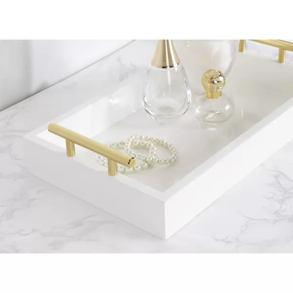 Kate and Laurel Lipton Modern Tray Set Set of 2 Navy Blue and Gold Glam Decorative Trays for Storage and DisplayWhiteGold