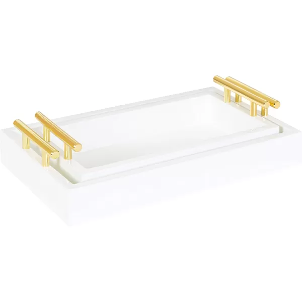Kate and Laurel Lipton Modern Tray Set Set of 2 Navy Blue and Gold Glam Decorative Trays for Storage and DisplayWhiteGold