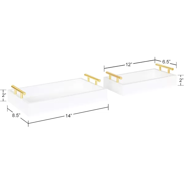 Kate and Laurel Lipton Modern Tray Set Set of 2 Navy Blue and Gold Glam Decorative Trays for Storage and DisplayWhiteGold