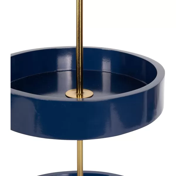 Kate and Laurel Lipton Modern Two Tier Tray 13 x 13 x 20 Walnut Brown and Gold Glam Decorative TrayNavy BlueGold