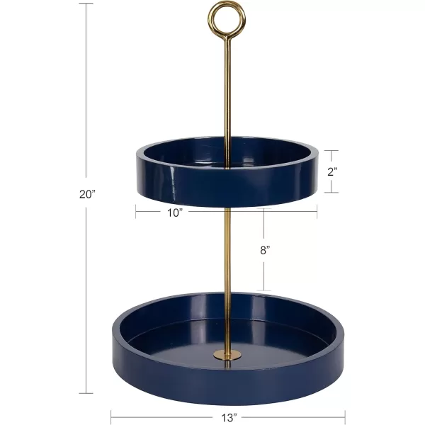 Kate and Laurel Lipton Modern Two Tier Tray 13 x 13 x 20 Walnut Brown and Gold Glam Decorative TrayNavy BlueGold
