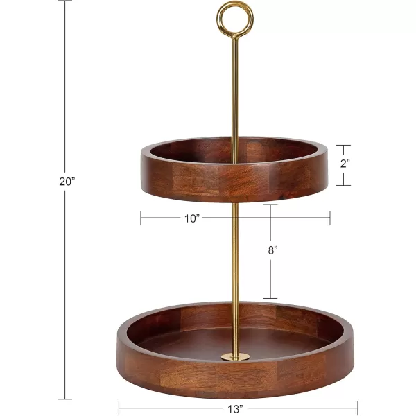 Kate and Laurel Lipton Modern Two Tier Tray 13 x 13 x 20 Walnut Brown and Gold Glam Decorative TrayWalnut BrownGold