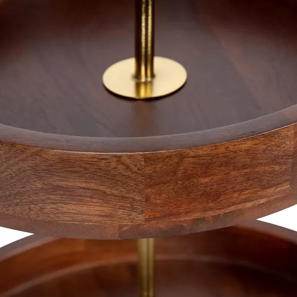 Kate and Laurel Lipton Modern Two Tier Tray 13 x 13 x 20 Walnut Brown and Gold Glam Decorative TrayWalnut BrownGold
