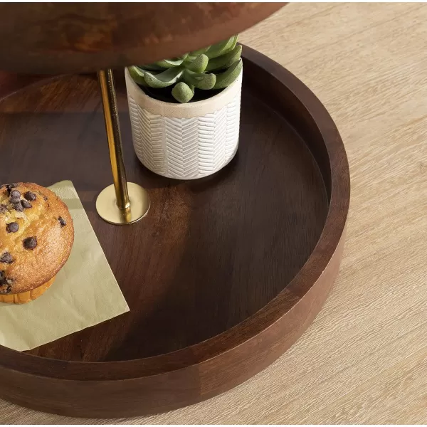 Kate and Laurel Lipton Modern Two Tier Tray 13 x 13 x 20 Walnut Brown and Gold Glam Decorative TrayWalnut BrownGold