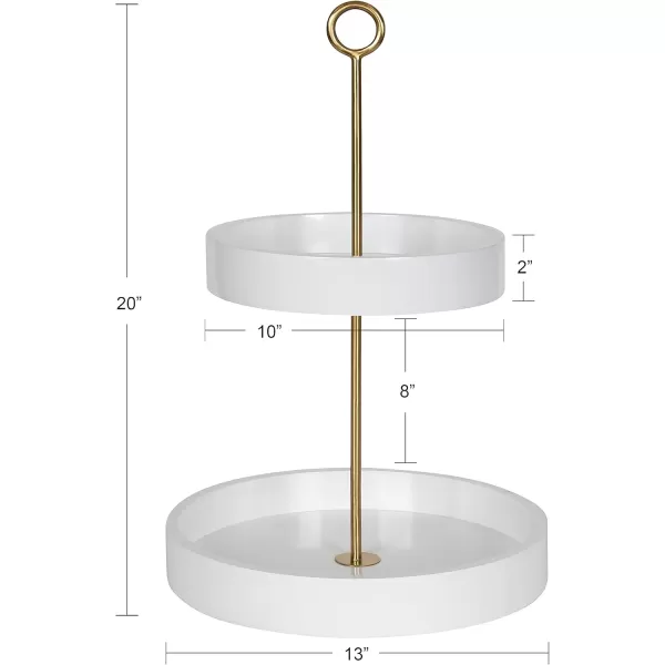 Kate and Laurel Lipton Modern Two Tier Tray 13 x 13 x 20 Walnut Brown and Gold Glam Decorative TrayWhiteGold