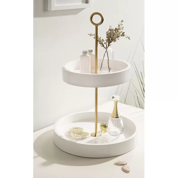 Kate and Laurel Lipton Modern Two Tier Tray 13 x 13 x 20 Walnut Brown and Gold Glam Decorative TrayWhiteGold