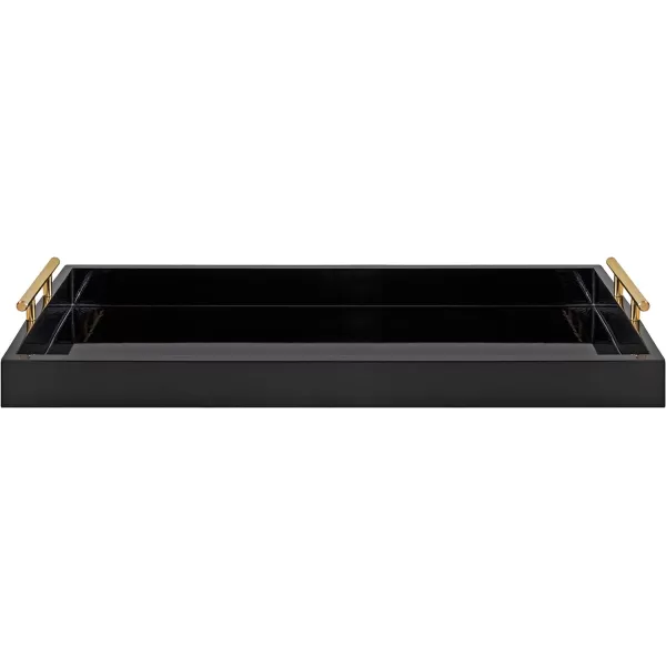 Kate and Laurel Lipton Narrow Decorative Tray with Polished Metal Handles 10 x 24 Black and Gold Chic Accent Tray for Display and StorageBlack