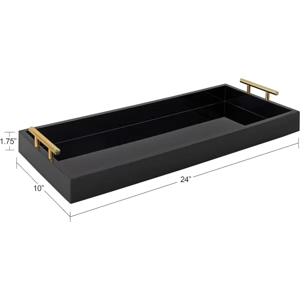 Kate and Laurel Lipton Narrow Decorative Tray with Polished Metal Handles 10 x 24 Black and Gold Chic Accent Tray for Display and StorageBlack