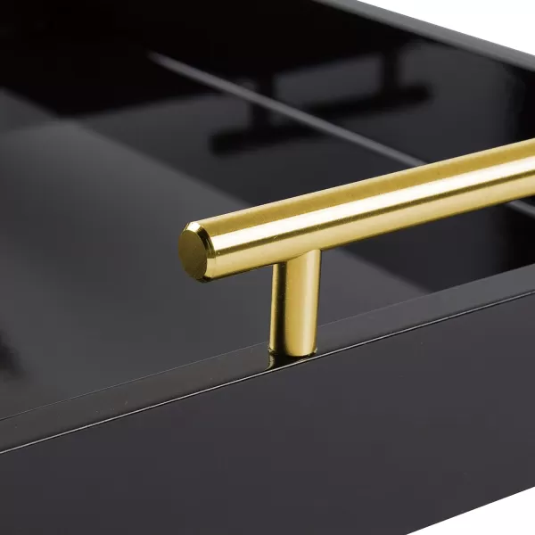 Kate and Laurel Lipton Narrow Decorative Tray with Polished Metal Handles 10 x 24 Black and Gold Chic Accent Tray for Display and StorageBlack