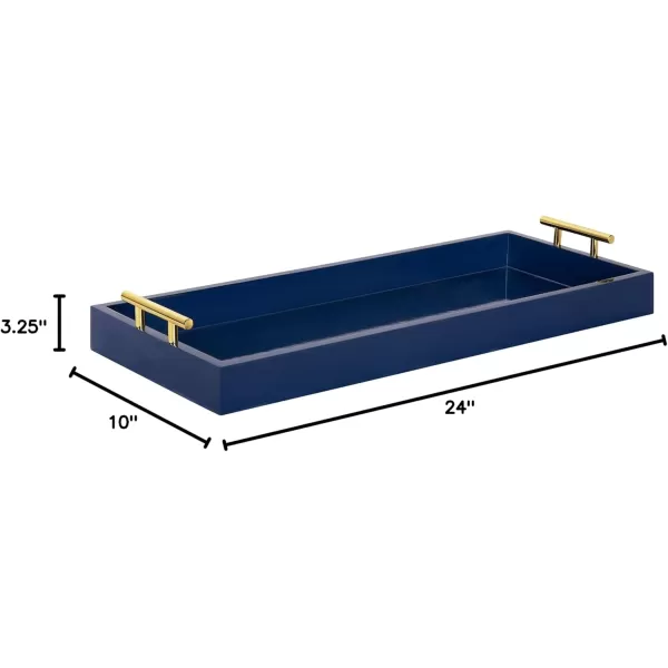 Kate and Laurel Lipton Narrow Decorative Tray with Polished Metal Handles 10 x 24 Black and Gold Chic Accent Tray for Display and StorageBlue
