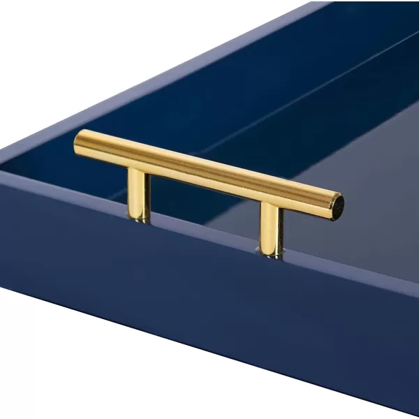 Kate and Laurel Lipton Narrow Decorative Tray with Polished Metal Handles 10 x 24 Black and Gold Chic Accent Tray for Display and StorageBlue