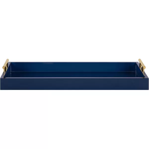 Kate and Laurel Lipton Narrow Decorative Tray with Polished Metal Handles 10 x 24 Black and Gold Chic Accent Tray for Display and StorageBlue
