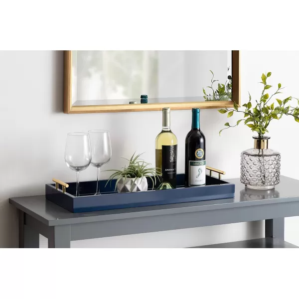 Kate and Laurel Lipton Narrow Decorative Tray with Polished Metal Handles 10 x 24 Black and Gold Chic Accent Tray for Display and StorageBlue