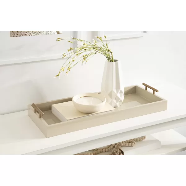 Kate and Laurel Lipton Narrow Decorative Tray with Polished Metal Handles 10 x 24 Black and Gold Chic Accent Tray for Display and StorageNatural