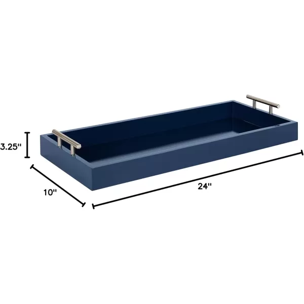 Kate and Laurel Lipton Narrow Decorative Tray with Polished Metal Handles 10 x 24 Black and Gold Chic Accent Tray for Display and StorageNavy BlueSilver