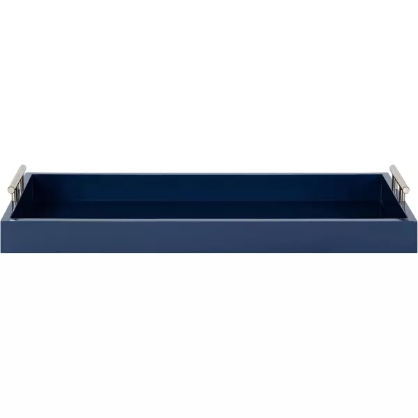 Kate and Laurel Lipton Narrow Decorative Tray with Polished Metal Handles 10 x 24 Black and Gold Chic Accent Tray for Display and StorageNavy BlueSilver
