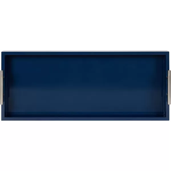 Kate and Laurel Lipton Narrow Decorative Tray with Polished Metal Handles 10 x 24 Black and Gold Chic Accent Tray for Display and StorageNavy BlueSilver