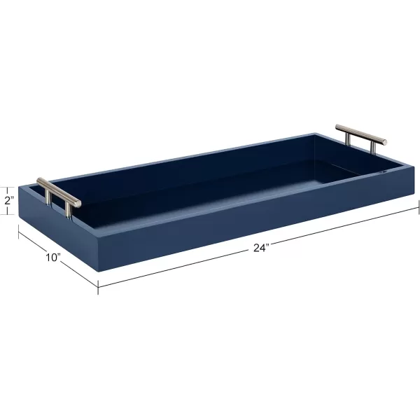 Kate and Laurel Lipton Narrow Decorative Tray with Polished Metal Handles 10 x 24 Black and Gold Chic Accent Tray for Display and StorageNavy BlueSilver
