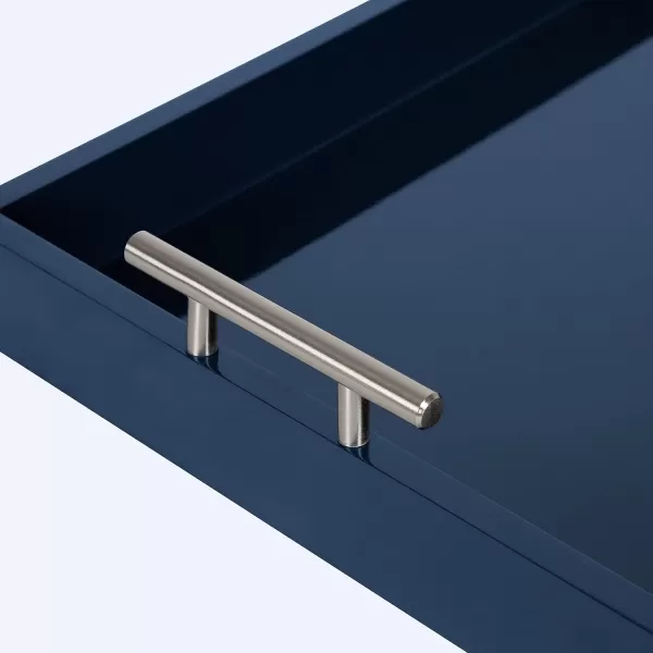 Kate and Laurel Lipton Narrow Decorative Tray with Polished Metal Handles 10 x 24 Black and Gold Chic Accent Tray for Display and StorageNavy BlueSilver