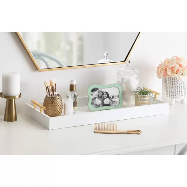 Kate and Laurel Lipton Narrow Decorative Tray with Polished Metal Handles 10 x 24 Black and Gold Chic Accent Tray for Display and StorageWhiteGold