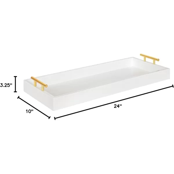 Kate and Laurel Lipton Narrow Decorative Tray with Polished Metal Handles 10 x 24 Black and Gold Chic Accent Tray for Display and StorageWhiteGold