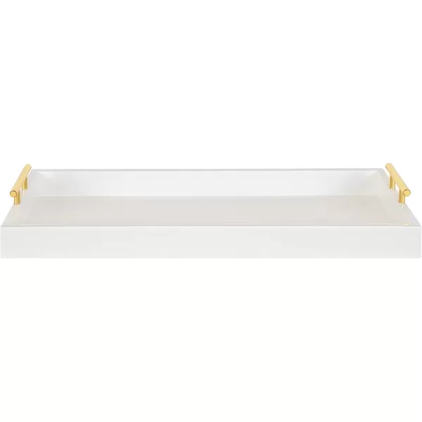 Kate and Laurel Lipton Narrow Decorative Tray with Polished Metal Handles 10 x 24 Black and Gold Chic Accent Tray for Display and StorageWhiteGold
