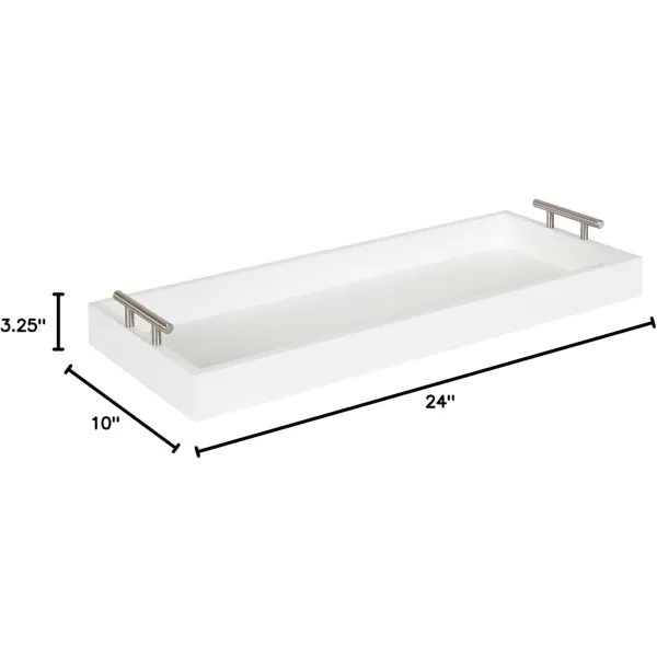 Kate and Laurel Lipton Narrow Decorative Tray with Polished Metal Handles 10 x 24 Black and Gold Chic Accent Tray for Display and StorageWhiteSilver
