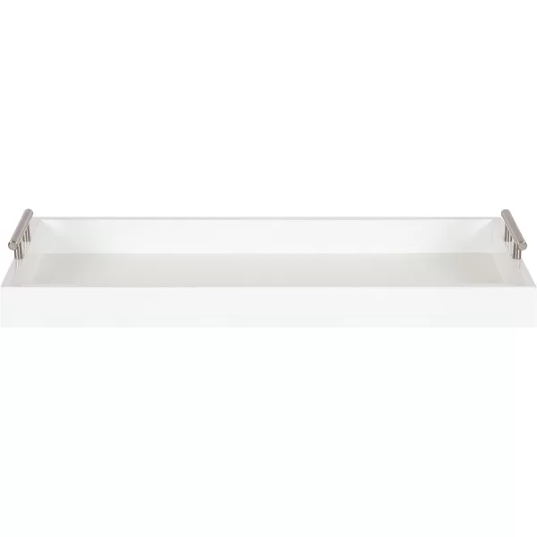 Kate and Laurel Lipton Narrow Decorative Tray with Polished Metal Handles 10 x 24 Black and Gold Chic Accent Tray for Display and StorageWhiteSilver