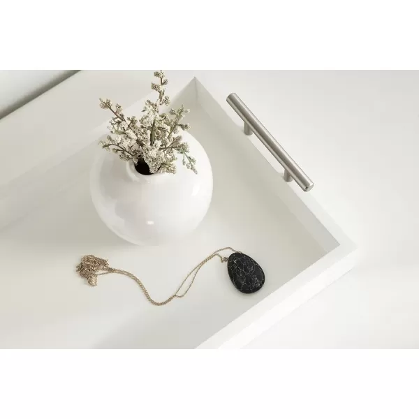 Kate and Laurel Lipton Narrow Decorative Tray with Polished Metal Handles 10 x 24 Black and Gold Chic Accent Tray for Display and StorageWhiteSilver