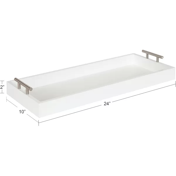 Kate and Laurel Lipton Narrow Decorative Tray with Polished Metal Handles 10 x 24 Black and Gold Chic Accent Tray for Display and StorageWhiteSilver