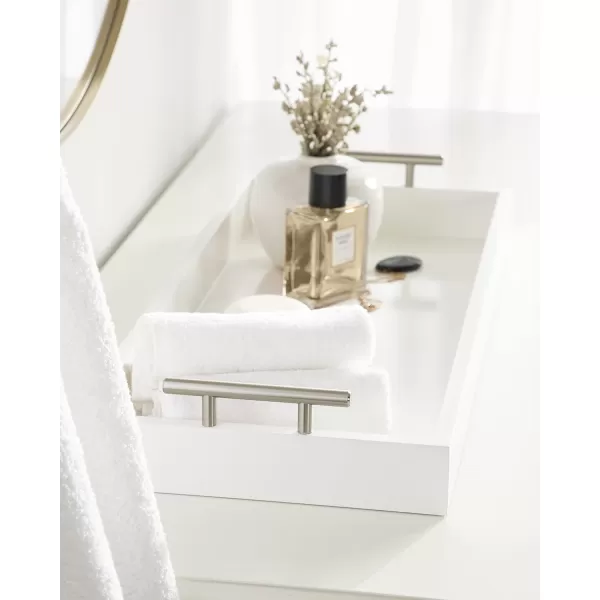 Kate and Laurel Lipton Narrow Decorative Tray with Polished Metal Handles 10 x 24 Black and Gold Chic Accent Tray for Display and StorageWhiteSilver