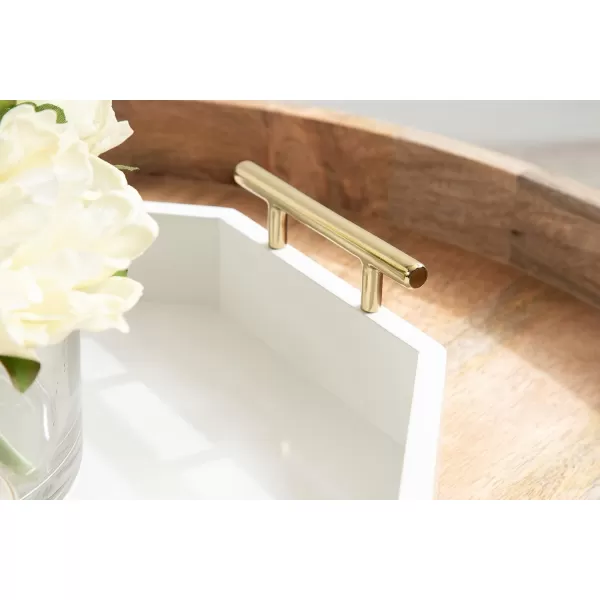 Kate and Laurel Lipton Oblong Octagon Decorative Tray 14 x 18 White and Gold Display Tray with Polished Metal Handles