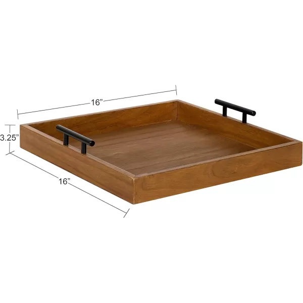 Kate and Laurel Lipton Square Decorative Wood Tray with Metal Handles 16quot x 16quot White and Gold Modern Serving Tray for Storage Or DisplayNaturalBlack