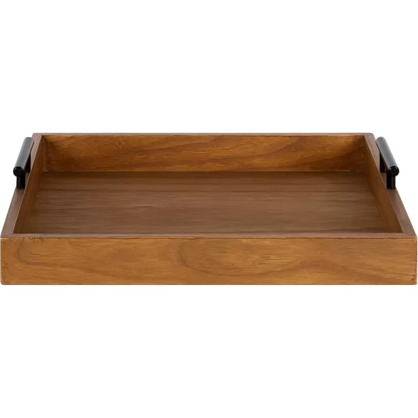 Kate and Laurel Lipton Square Decorative Wood Tray with Metal Handles 16quot x 16quot White and Gold Modern Serving Tray for Storage Or DisplayNaturalBlack