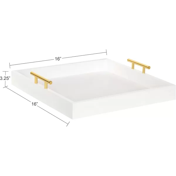 Kate and Laurel Lipton Square Decorative Wood Tray with Metal Handles 16quot x 16quot White and Gold Modern Serving Tray for Storage Or DisplayWhiteGold