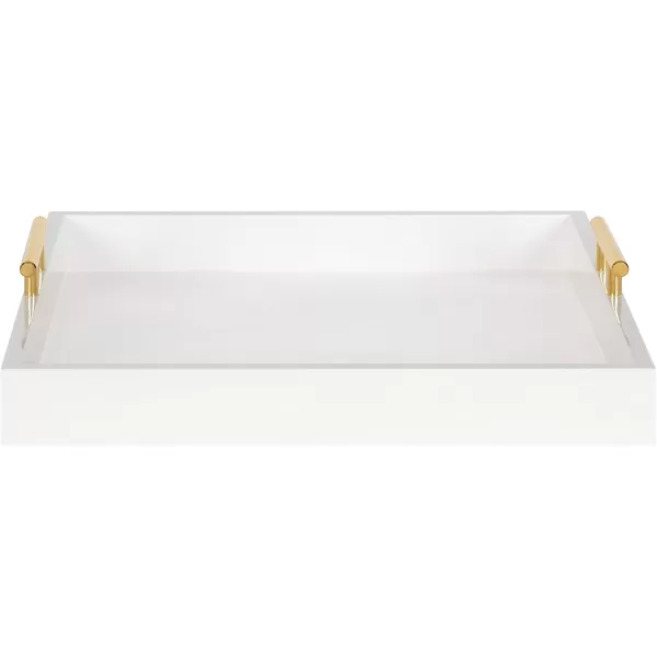 Kate and Laurel Lipton Square Decorative Wood Tray with Metal Handles 16quot x 16quot White and Gold Modern Serving Tray for Storage Or DisplayWhiteGold