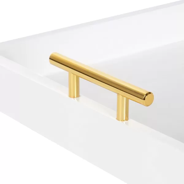Kate and Laurel Lipton Square Decorative Wood Tray with Metal Handles 16quot x 16quot White and Gold Modern Serving Tray for Storage Or DisplayWhiteGold