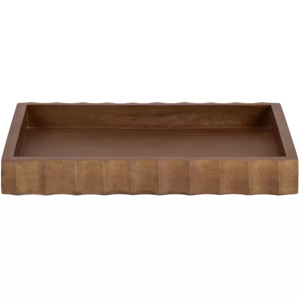 Kate and Laurel Lissi Decorative Rectangle Tray with Wavy Design 16 x 12 Natural Wood Modern Scalloped Serving Tray for Coffee Table Ottoman Dining Table or Entryway CatchAll TrayWalnut Brown