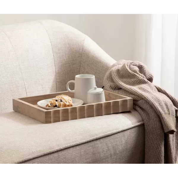 Kate and Laurel Lissi Decorative Rectangle Tray with Wavy Design 16 x 12 Natural Wood Modern Scalloped Serving Tray for Coffee Table Ottoman Dining Table or Entryway CatchAll TrayNatural