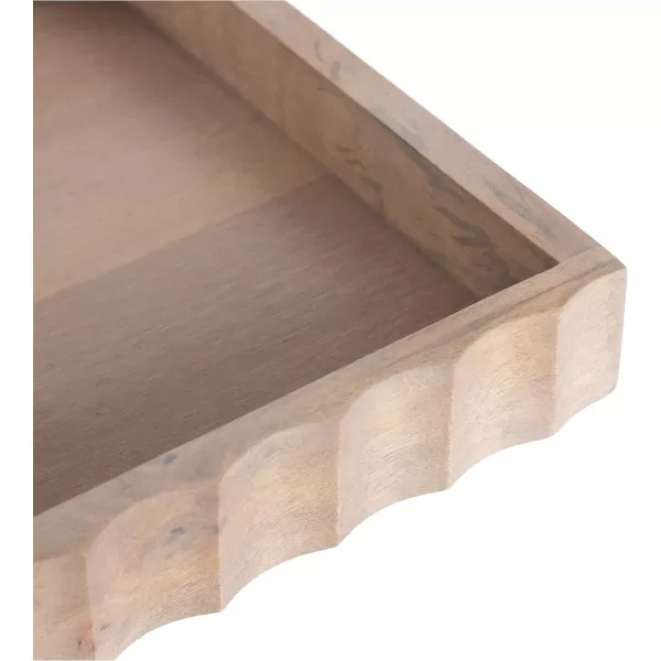 Kate and Laurel Lissi Decorative Rectangle Tray with Wavy Design 16 x 12 Natural Wood Modern Scalloped Serving Tray for Coffee Table Ottoman Dining Table or Entryway CatchAll TrayNatural