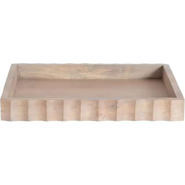 Kate and Laurel Lissi Decorative Rectangle Tray with Wavy Design 16 x 12 Natural Wood Modern Scalloped Serving Tray for Coffee Table Ottoman Dining Table or Entryway CatchAll TrayNatural