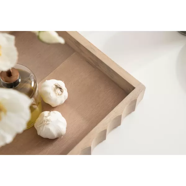 Kate and Laurel Lissi Decorative Rectangle Tray with Wavy Design 16 x 12 Natural Wood Modern Scalloped Serving Tray for Coffee Table Ottoman Dining Table or Entryway CatchAll TrayNatural