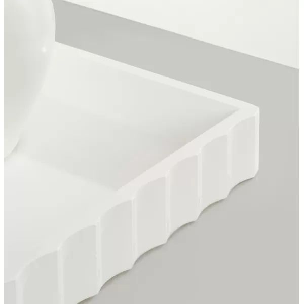 Kate and Laurel Lissi Decorative Rectangle Tray with Wavy Design 16 x 12 Natural Wood Modern Scalloped Serving Tray for Coffee Table Ottoman Dining Table or Entryway CatchAll TrayWhite