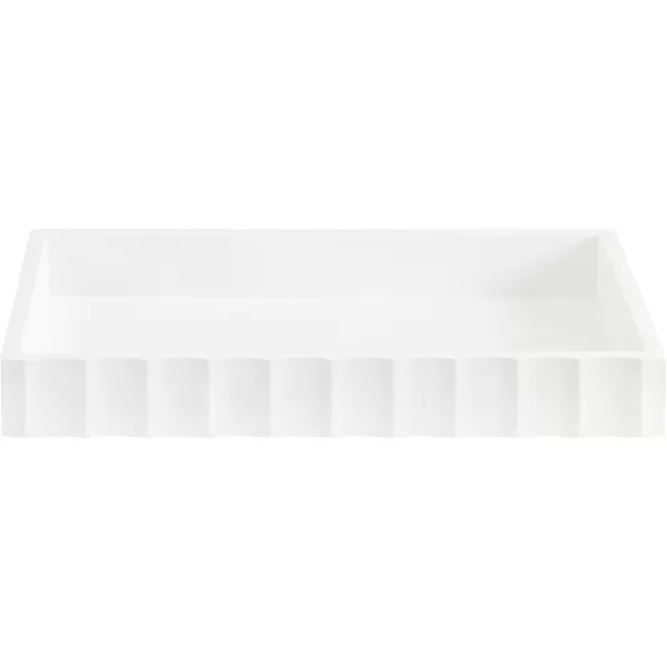 Kate and Laurel Lissi Decorative Rectangle Tray with Wavy Design 16 x 12 Natural Wood Modern Scalloped Serving Tray for Coffee Table Ottoman Dining Table or Entryway CatchAll TrayWhite