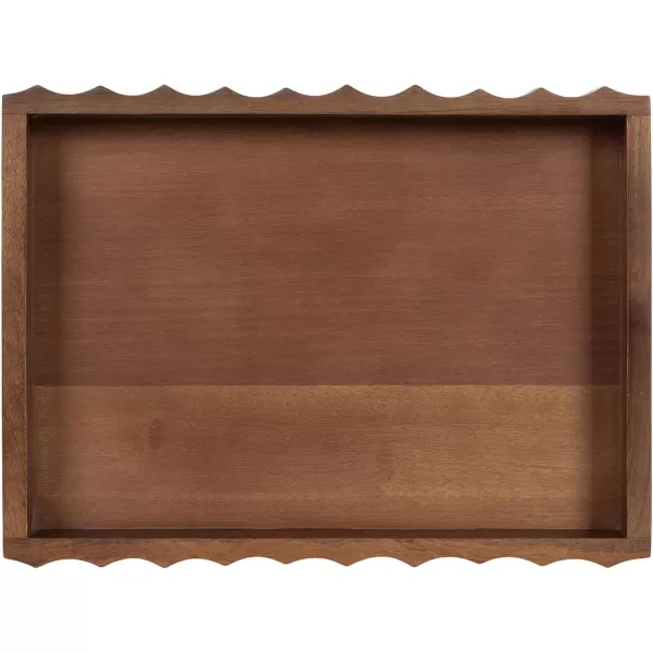 Kate and Laurel Lissi Decorative Rectangle Tray with Wavy Design 16 x 12 Natural Wood Modern Scalloped Serving Tray for Coffee Table Ottoman Dining Table or Entryway CatchAll TrayWalnut Brown