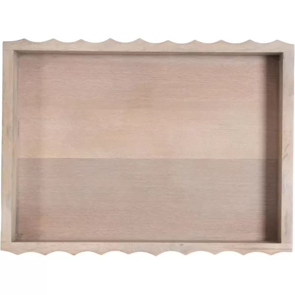 Kate and Laurel Lissi Decorative Rectangle Tray with Wavy Design 16 x 12 Natural Wood Modern Scalloped Serving Tray for Coffee Table Ottoman Dining Table or Entryway CatchAll TrayNatural