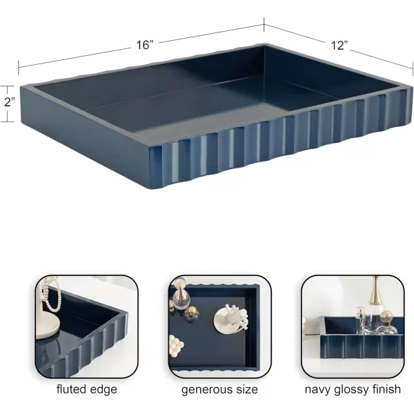 Kate and Laurel Lissi Decorative Rectangle Tray with Wavy Design 16 x 12 Navy Blue Modern Scalloped Serving Tray for Coffee Table Ottoman Dining Table or Entryway CatchAll TrayNavy Blue