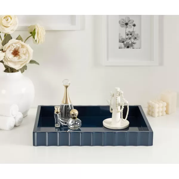 Kate and Laurel Lissi Decorative Rectangle Tray with Wavy Design 16 x 12 Navy Blue Modern Scalloped Serving Tray for Coffee Table Ottoman Dining Table or Entryway CatchAll TrayNavy Blue