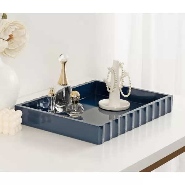 Kate and Laurel Lissi Decorative Rectangle Tray with Wavy Design 16 x 12 Navy Blue Modern Scalloped Serving Tray for Coffee Table Ottoman Dining Table or Entryway CatchAll TrayNavy Blue