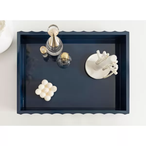 Kate and Laurel Lissi Decorative Rectangle Tray with Wavy Design 16 x 12 Navy Blue Modern Scalloped Serving Tray for Coffee Table Ottoman Dining Table or Entryway CatchAll TrayNavy Blue